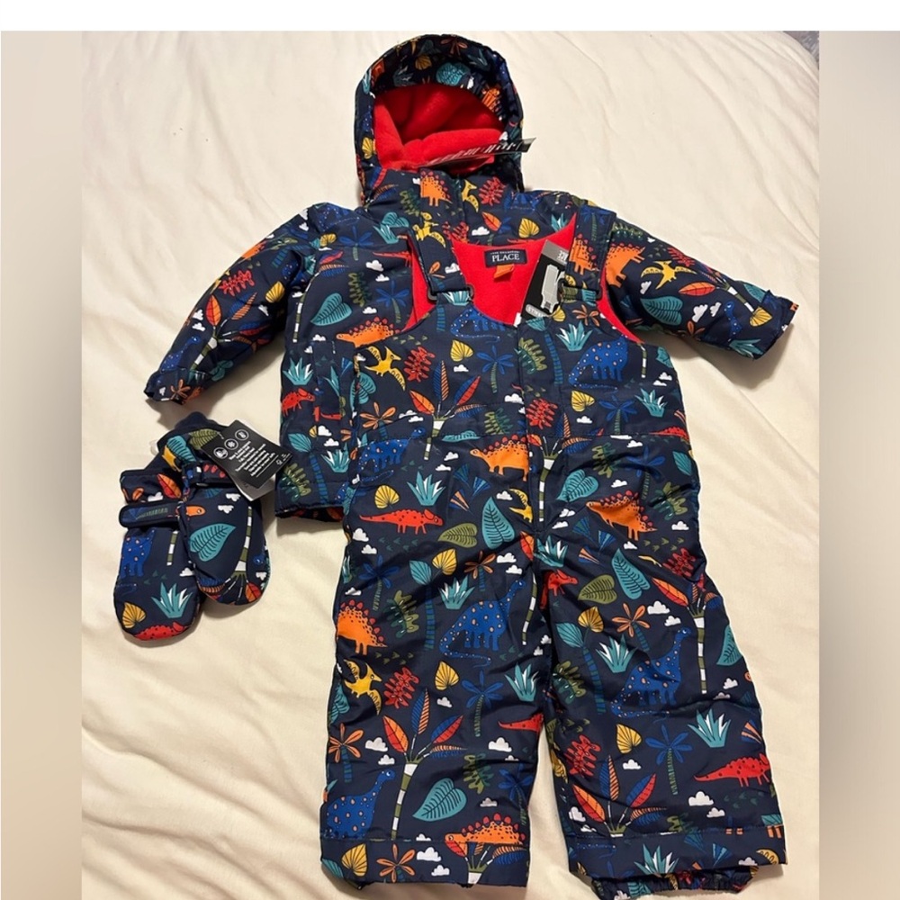 The Children's Place Colorful Dinosaur Puffer Jacket & Snowsuit